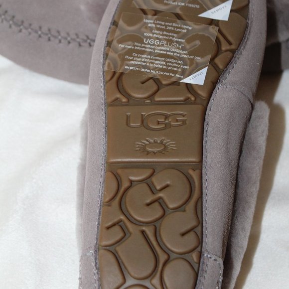 NIB UGG WOMEN'S SPILL SEAM SUEDE SHEARLING SLIP ON SLIPPERS GRAY - Picture 3 of 7